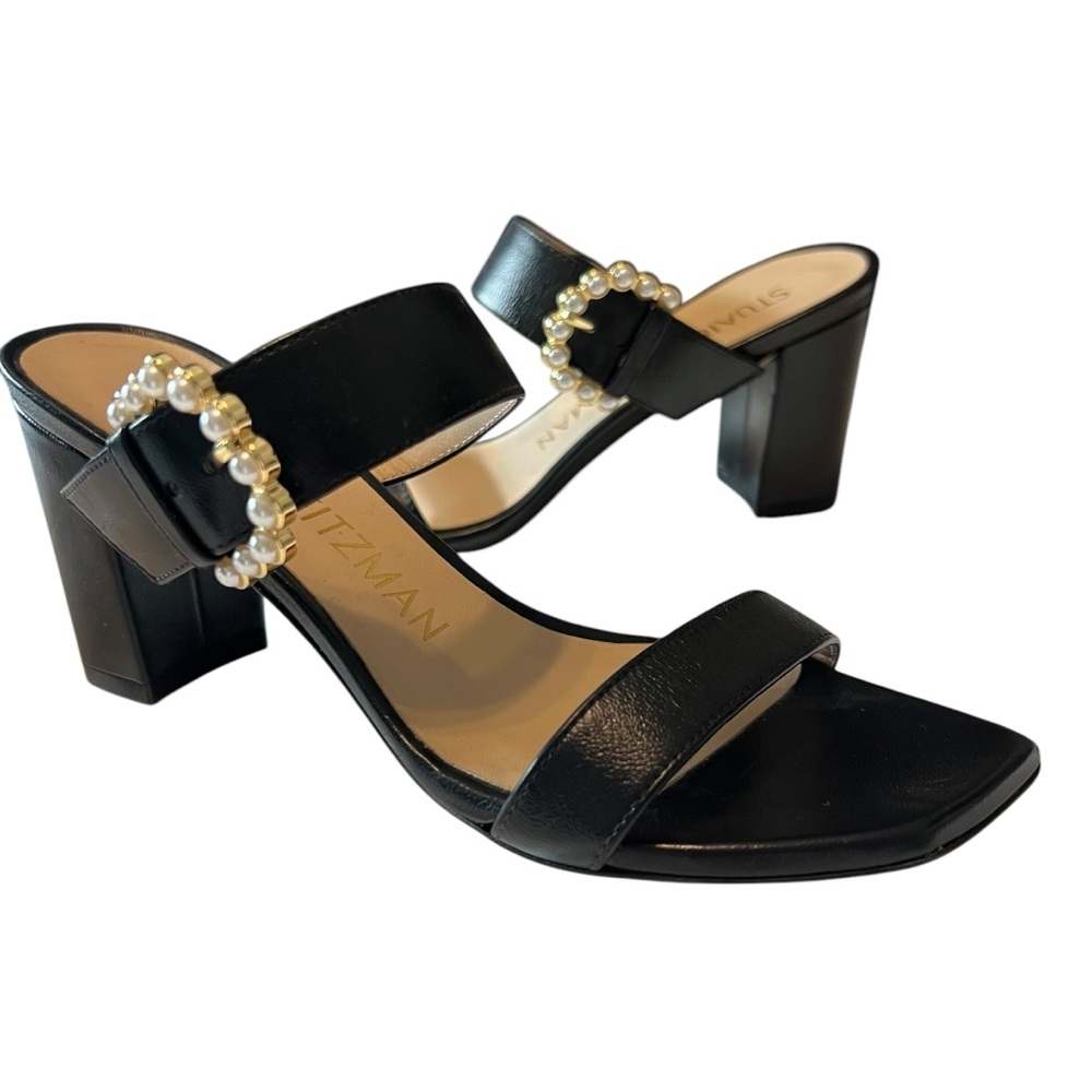Stuart Weitzman Piper 75 Block Sandal, Black, US 7